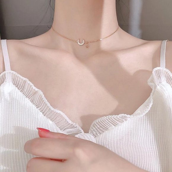 NEW Diamond Moon Star Sterling Silver Necklace - Picture 9 of 9